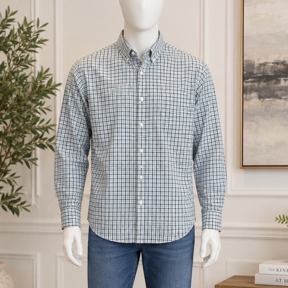 J. Crew Mens Secret Wash Shirt Classic Gingham Blue White Large